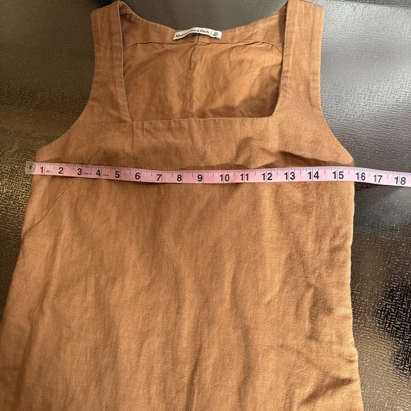 Abercrombie Fitch Linen Blend Camel Brown Mini Dress Womens XS Coastal Beachy - Picture 4 of 6